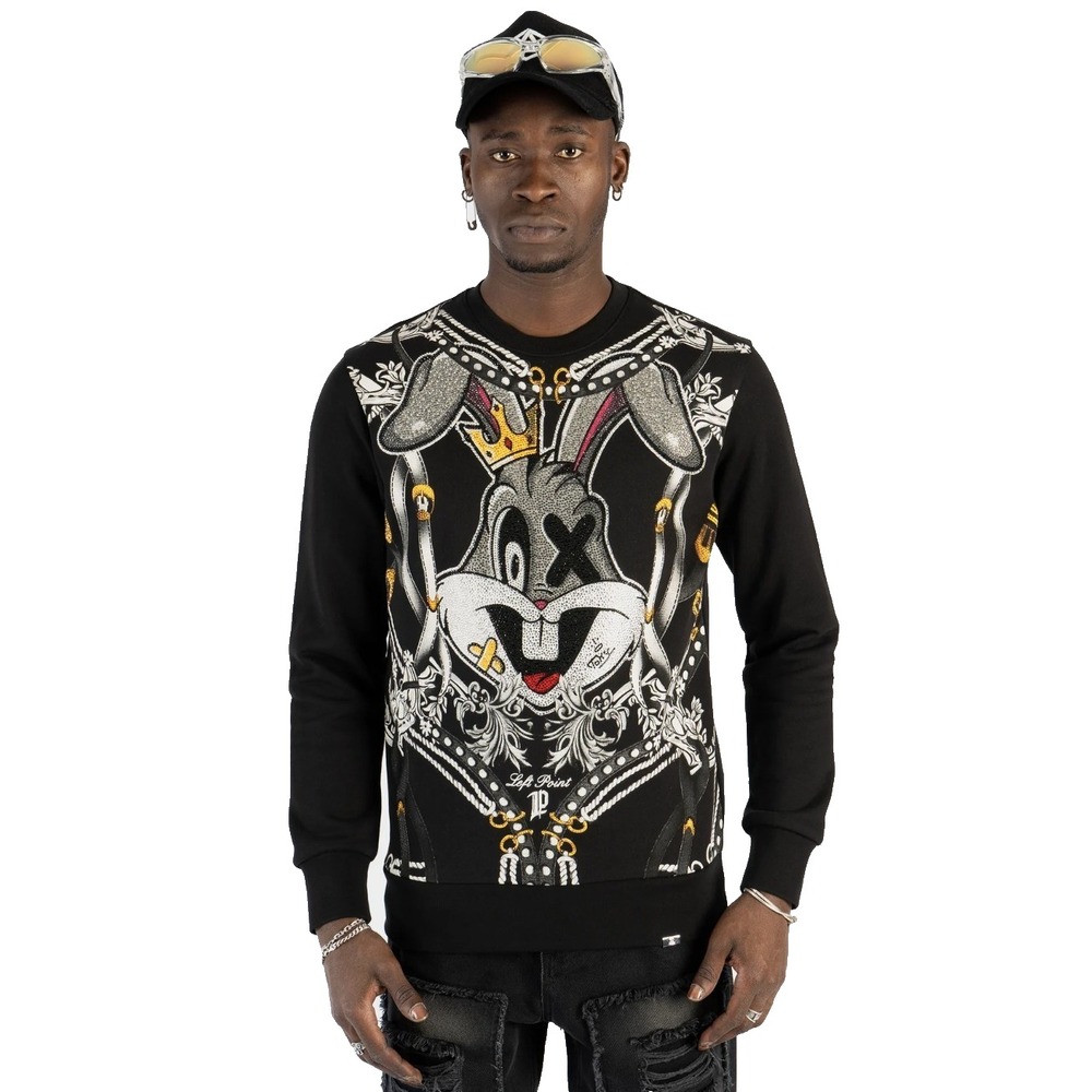 Left Point Bugs Bunny Rhinestone Graphic Sweatshirt Black Mens Streetwear Large